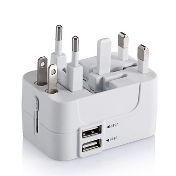 Adaptor Travel Universal 2 x USB, EU, UK, AUS, US - Alb