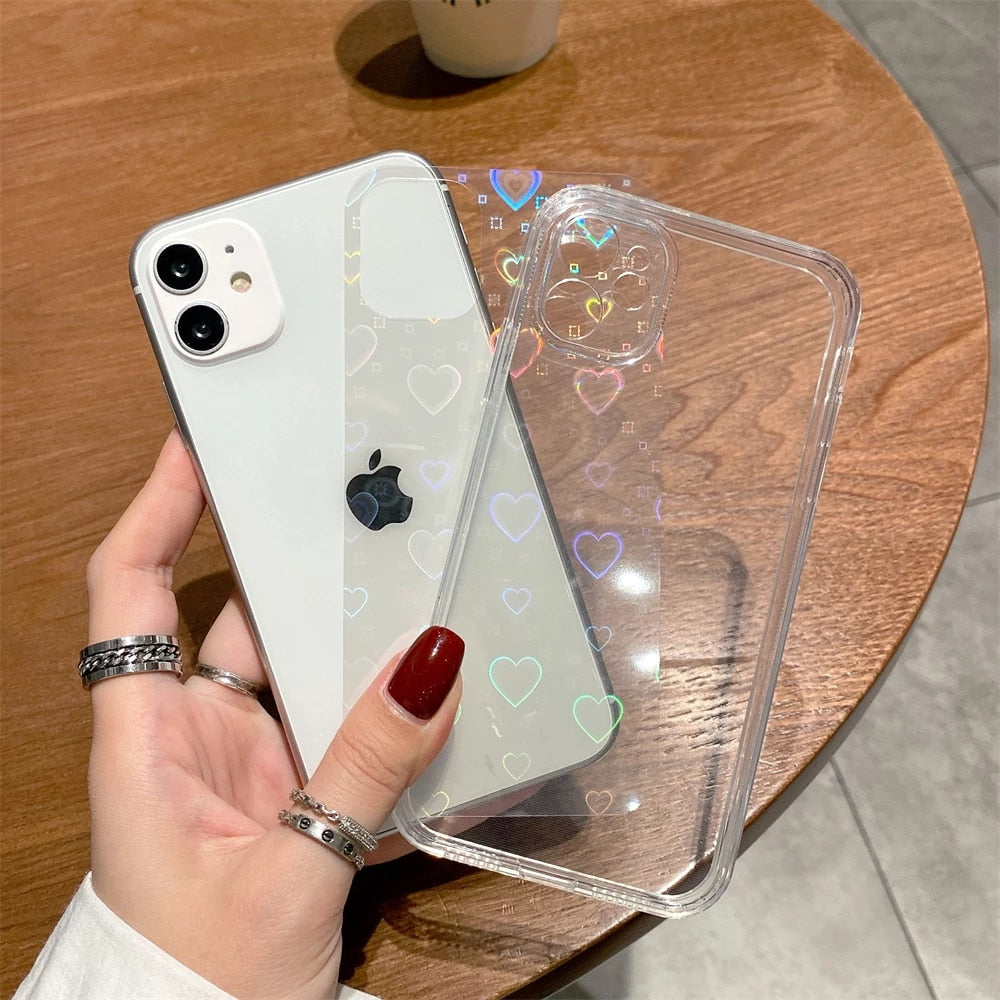 Husa Transparenta pentru iPhone cu Inimi Efect 3D