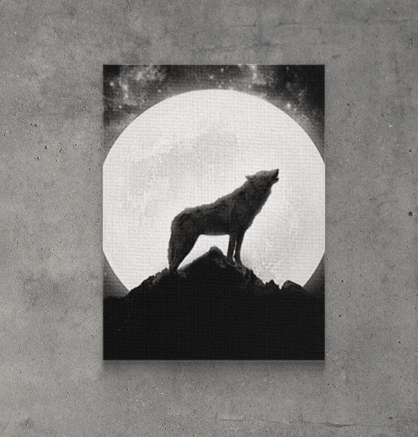Tablou Canvas Moon Wolf BW - Printery