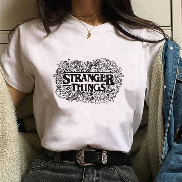 Tricou , Stranger Things, White & Black - Printery