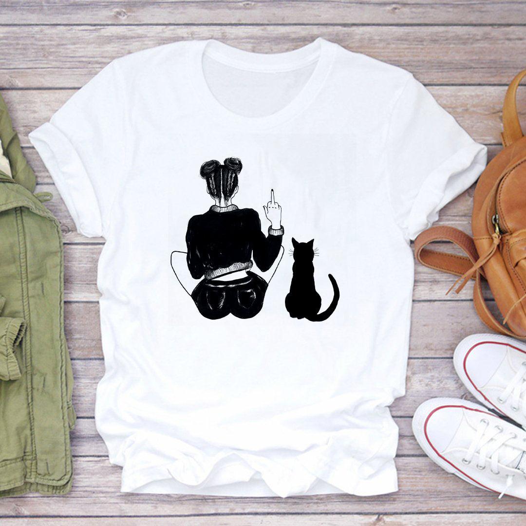 Tricou Kitty, Dont Care, Alb - Printery