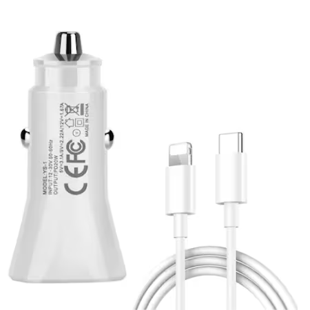 Set Incarcator Auto iPhone Fast Charge 20W si Cablu de Date Fast Charge 1M Type-C-Lightning