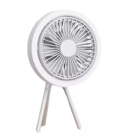 Ventilator Portabil cu Lampa LED incorporata pentru Camping, Interior, Terasa, Alb